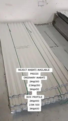 REJECT MABATI AVAILABLE  PRICES ORDINARY MABATI 2M@300 2.5M@350 3M@450   BOX PROFILE 2M@400 2.5M 500 3M@600 #kisumutiktoker #tiktok #fypシ゚ #1000000views #fypシ゚viral 