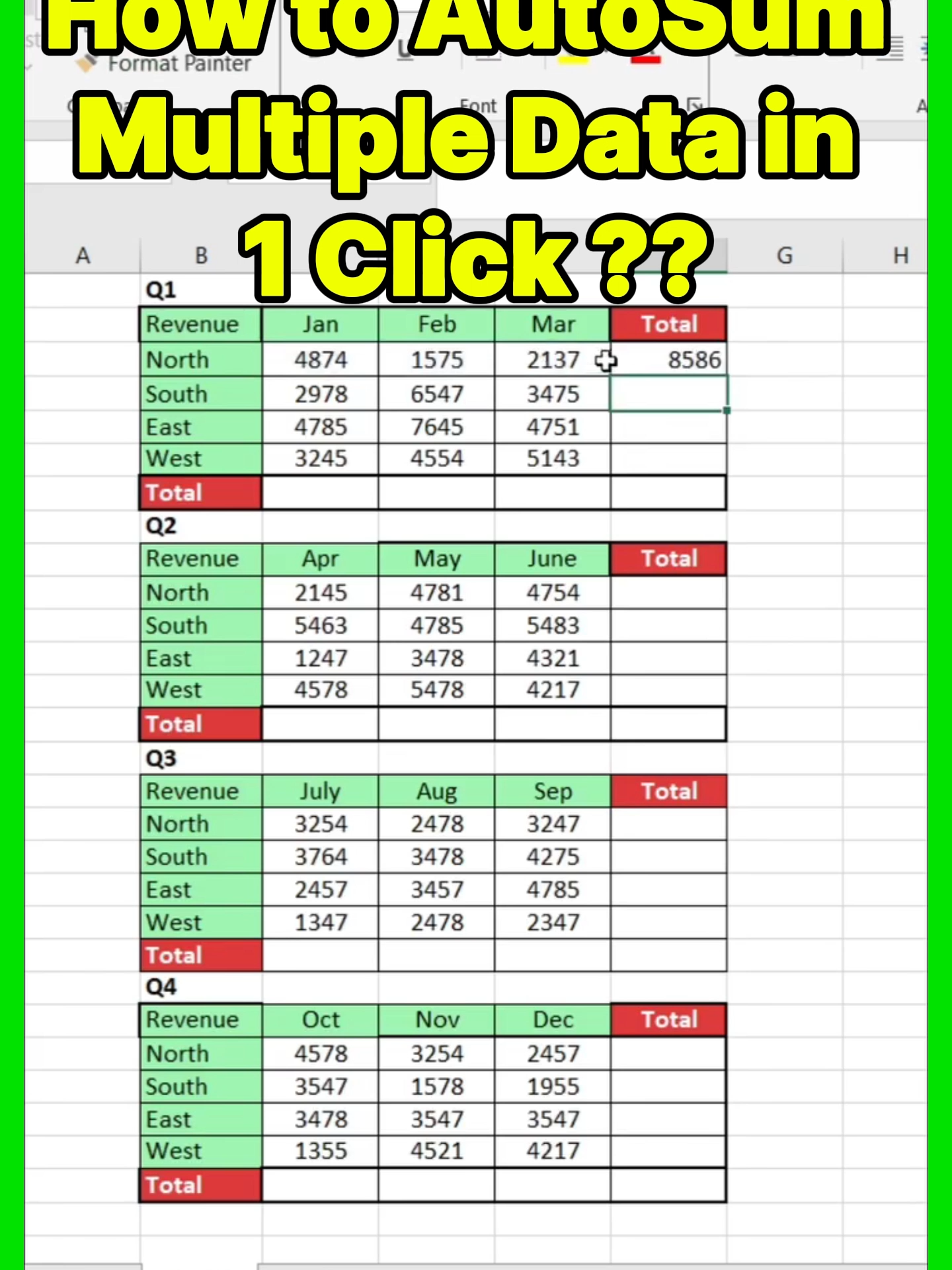 How to AutoSum Large Data with 1 Click in Excel 😀 #excel #excelAutosum #learnexcel #exceltips