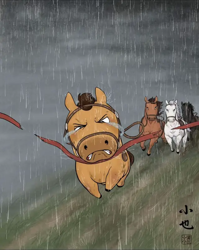 Chú ngựa béu này trông có vẻ yếu đuối, mếu máo, vừa chạy vừa khóc... nhưng từng bước chạy lại đầy quyết tâm. Nó không mạnh mẽ theo kiểu hiên ngang, mà mạnh mẽ theo kiểu dù sợ, dù đau, dù khóc vẫn không dừng lại. Nó giống hình ảnh của những người bé nhỏ nhưng lì lợm, không cần phải tỏ ra gan dạ - chỉ cần tiếp tục chạy bằng tất cả những gì mình có. Và chính sự 