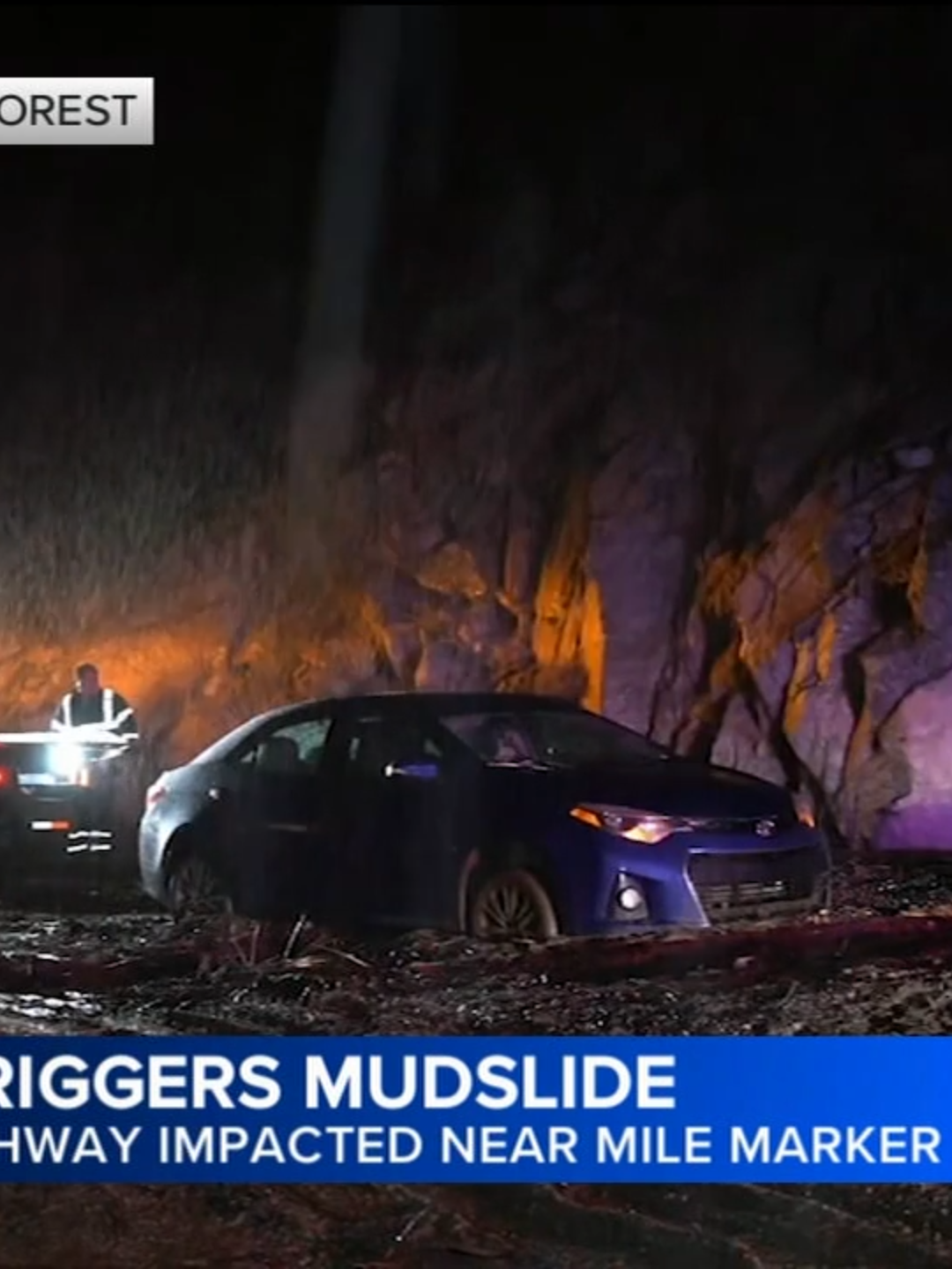 (11/17/25) All lanes of Angeles Crest Highway are closed in both directions. Video shows a car trapped in the mud in the area. #mudslide #angelesnationalforest