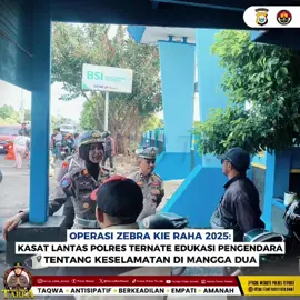 Dalam rangka Operasi Zebra Kie Raha 2025, Kasat Lantas Polres Ternate memberikan imbauan keselamatan kepada para pengendara di Pangkalan Ojek Kelurahan Mangga Dua, Kecamatan Ternate Selatan. Kegiatan ini dilakukan untuk meningkatkan kesadaran masyarakat akan pentingnya tertib berlalu lintas serta meminimalkan potensi pelanggaran dan kecelakaan. #opszebra2025 #polresternate #polisilalulintas #polri #poldamalukuutara         