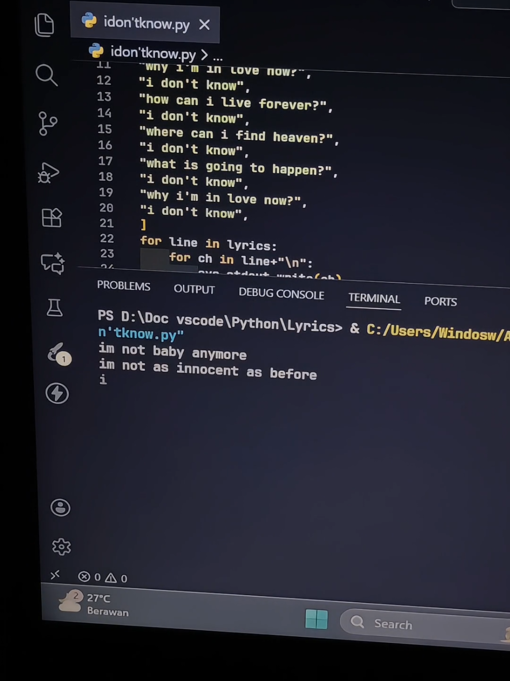 I don't know  #song #explore #coding #python #fyp 