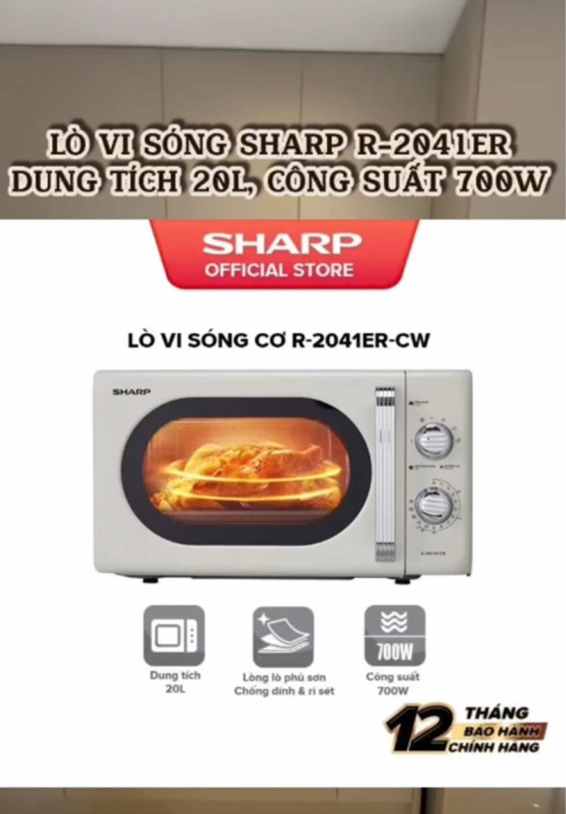 Lò Vi Sóng Cơ Sharp R-2041ER-CW dung tích 20L, công suất 700W #lòvisóng #lovisong #sharp #giadung #nhabep