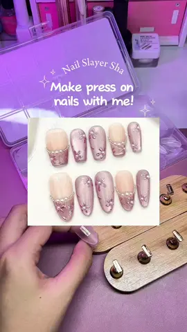 Make press on nails with me! Recreate this nail set with me💗🥰 step by step press on nail design tutorial #nailart #nailartist #pressonnails