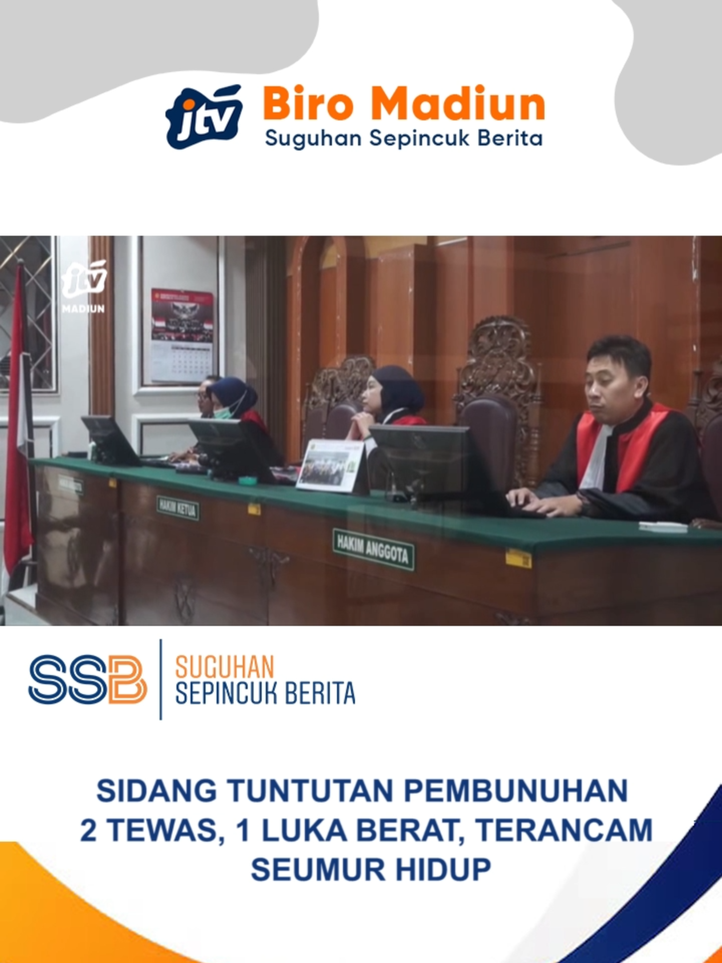 BOJONEGORO - Sidang tuntutan kasus pembunuhan di Kedungadem, Bojonegoro, kembali digelar. Jaksa menuntut terdakwa Sujito dengan hukuman penjara seumur hidup atas aksi pembunuhan yang menewaskan dua orang dan menyebabkan satu korban luka berat. Keluarga korban menyatakan puas dengan tuntutan tersebut. Sidang akan berlanjut minggu depan dengan agenda pledoi. #Bojonegoro #Hukum  #PengadilanNegeri #Kriminal #KasusPembunuhan