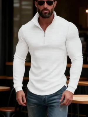 Men's Stand Collar Half-Zip Long Sleeve Sweatshirt