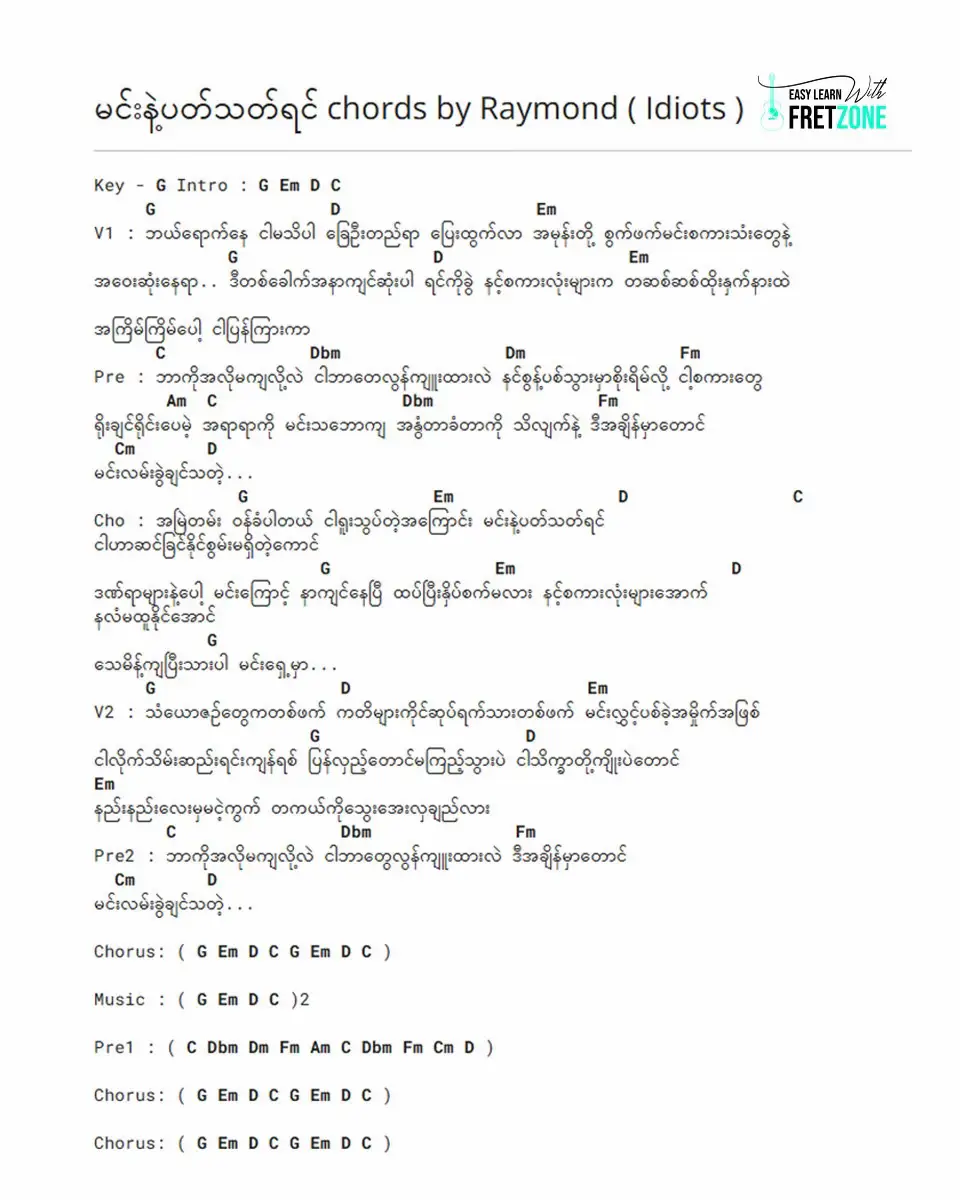 ဒီတခေါက် ကိုယ့်အကြိုက်သီချင်းတွေ မျှဝေပေးလိုက်ပါတယ်  #guitarchords #myanmarsongchord #easylearnwithfretzone 