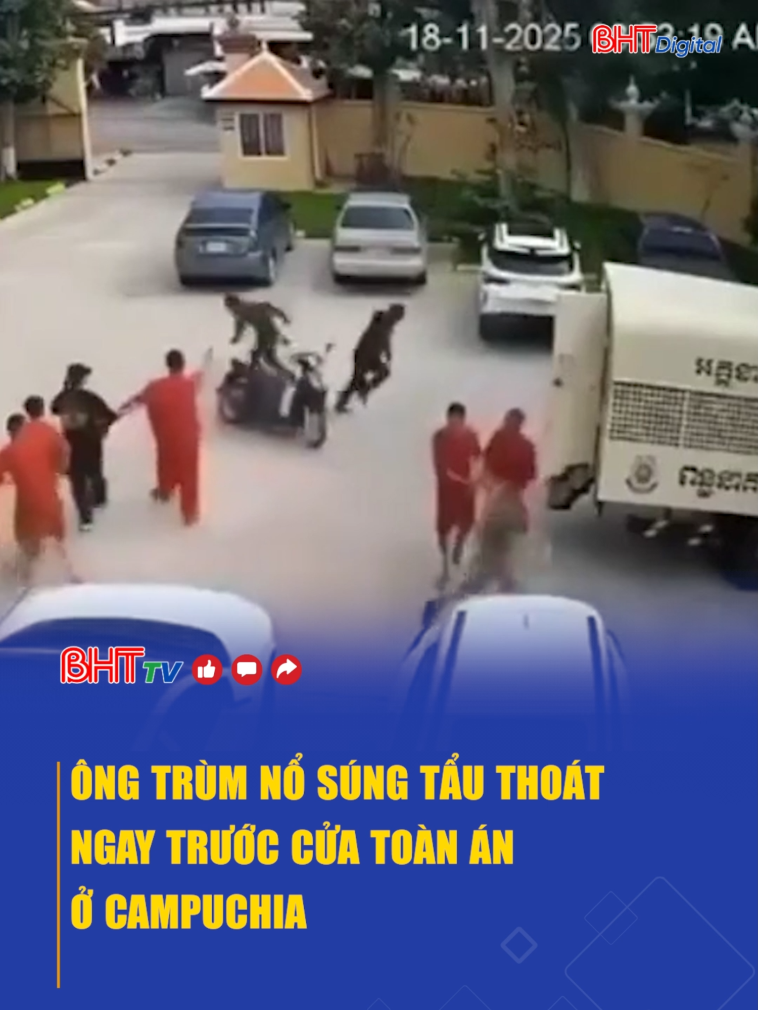 Phạm nhân được đồng bọn trao súng ngay khi xuống xe áp giải, nã đạn vào cảnh sát rồi tẩu thoát khỏi tòa án tỉnh Svay Rieng. #tiktoknews #trending #tinmoi #tinnong #viral #thegioi #luadao #campuchia #toipham