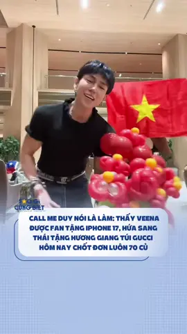 Chuyên mục mỗi ngày một món quà! Call Me Duy nói là làm: Hôm trước thấy Veena được fan tặng iPhone 17, liền hứa sang Thái sẽ tặng Hương Giang túi Gucci, và hôm nay cô chốt luôn chiếc Gucci 70 củ để trao tận tay ngay tối nay! #saogicungbiet #HuongGiang #callmeduy #MissUniverseVietnam #The74thMissUniverse 