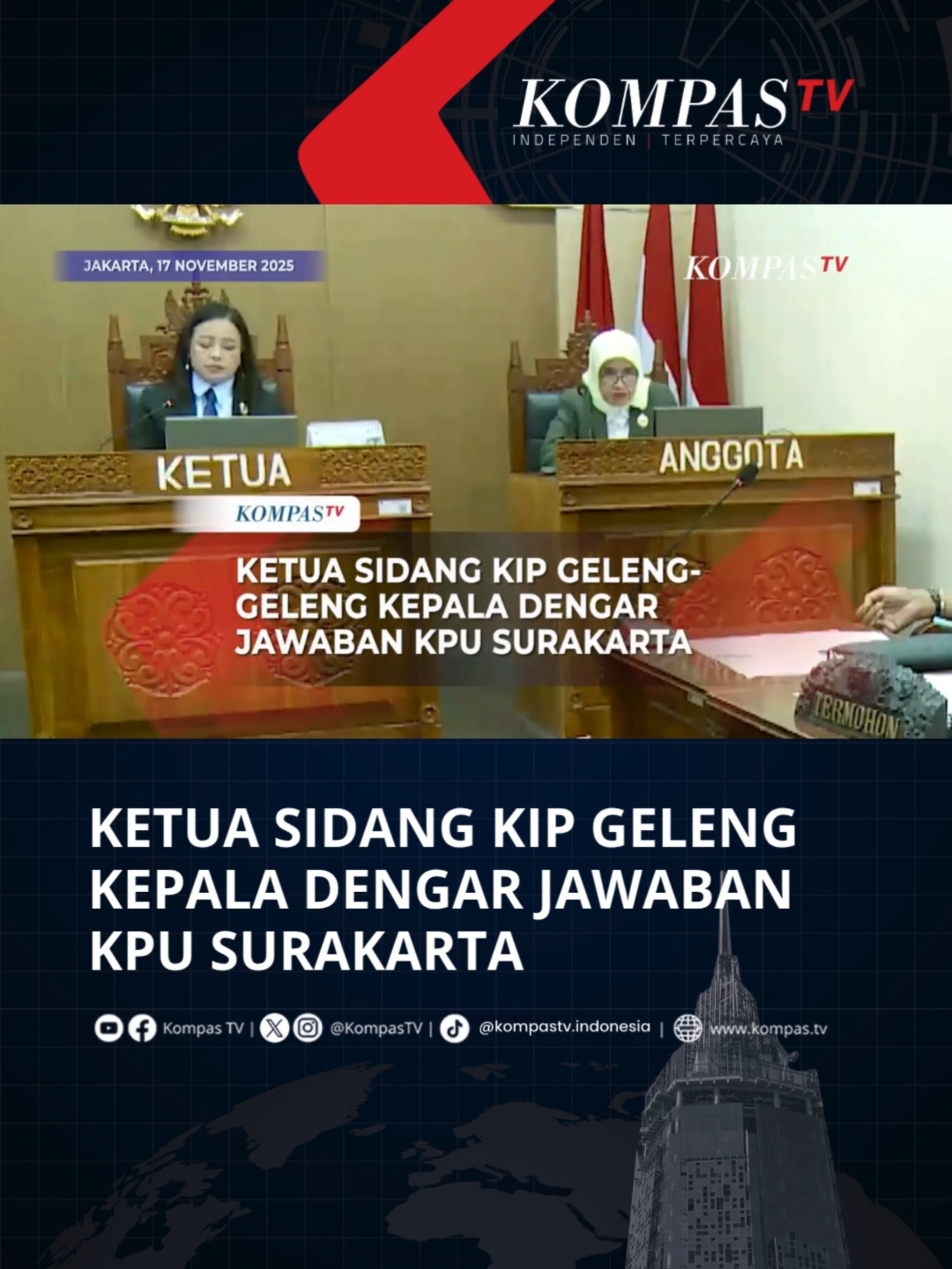 Ketua majelis sidang Komisi Informasi Pusat (KIP), Rospita Vici Paulyn dibuat geleng-geleng kepala mendengar jawaban dari KPU Surakarta terkait mekanisme membalas surat ke pemohon di sidang sengketa ijazah Jokowi, Jakarta, Senin (17/11/2025). Awalnya, pihak KPU Surakarta mengatakan pihaknya terlambat membalas surat hingga 30 hari lantaran email permintaan pemohon baru terbaca. 