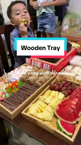 Wooden Tray na perfect lagayan ng handa for any occasions.  #WoodenTray #AestheticTray #TrayForCandies #TrayForFruit #WoodenServingTrayWithHandle #