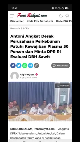 Antoni Angkat Desak Perusahaan Perkebunan Patuhi Kewajiban Plasma 30 Persen dan Minta DPR RI Evaluasi DBH Sawit Silakan baca juga berita-berita menarik kami lainnya dan berita di atas telah tayang di penarakyat.com dengan judul: Antoni Angkat Desak Perusahaan Perkebunan Patuhi Kewajiban Plasma 30 Persen dan Minta DPR RI Evaluasi DBH Sawit - Penarakyat.Com (https://penarakyat.com/antoni-angkat-desak-perusahaan-perkebunan-patuhi-kewajiban-plasma-30-persen-dan-minta-dpr-ri-evaluasi-dbh-sawit/) #penarakyatsubulussalam #subulussalam #viraltiktok 