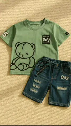 Setelan Kaos Anak Korea Style #bajukaosanak #kaoskeren #celanajeanspendek #celanajeanssobek #styleanak 