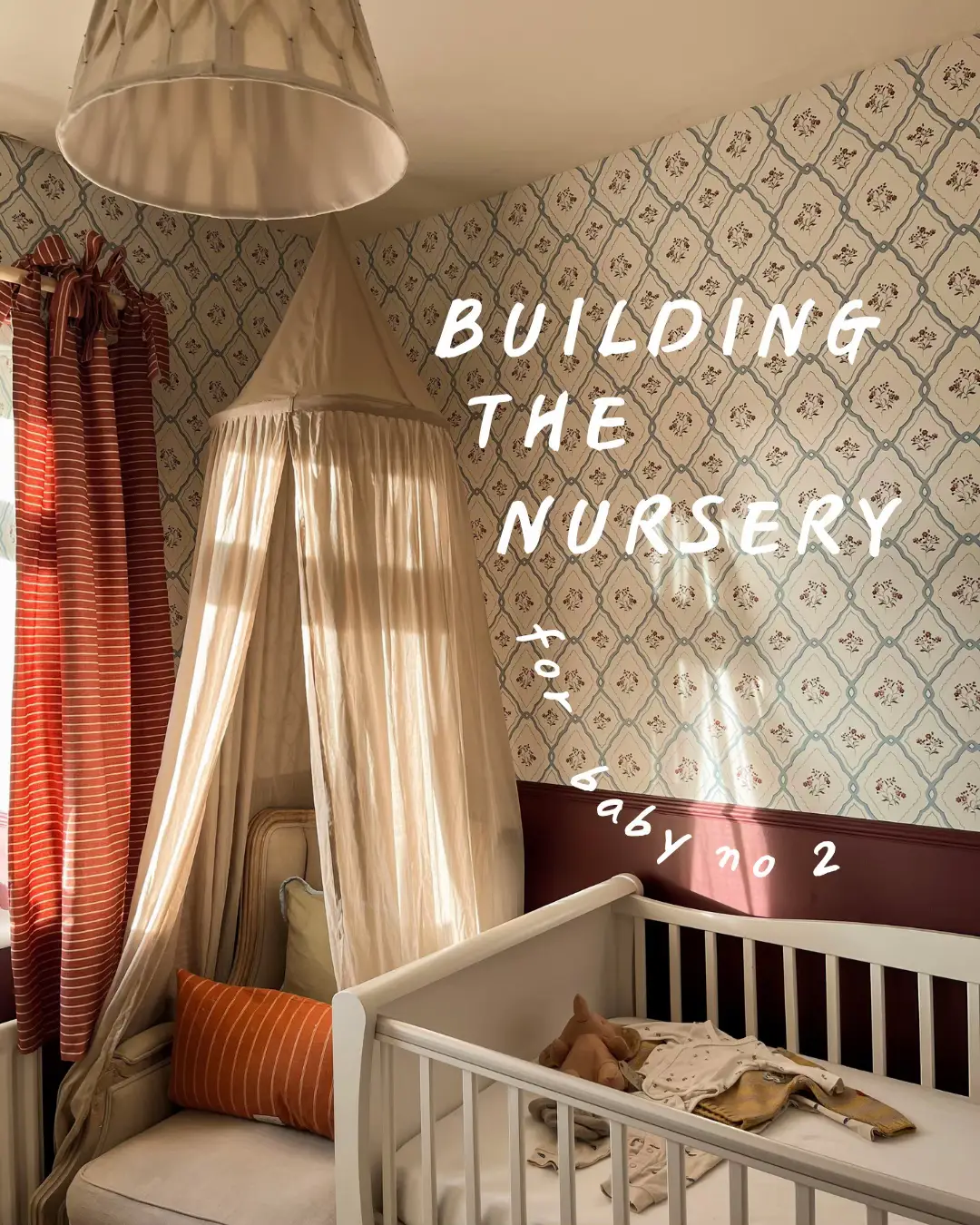 The challenge of this room was the size and the limited layouts. I chose the paint colour first, then decided on a split wall with a dado rail and then picked the wallpaper. I wanted this bedroom to feel colourful and cosy while bringing in the woodland from outside. The view on the trees feels like a drawing from our storybooks 🌳🍃 #colourfulhome #nurserydecor #nesting #babyno2 #pregnancy 