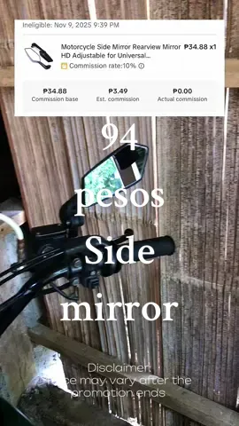Universal side mirror for motor recomended for riders na kulang sa budget ! Disclaimer: price may vary after the promotion ends! Kaya check out na #uiversalsidemirror#sidemirror#sidemirrorformotor#motorparts