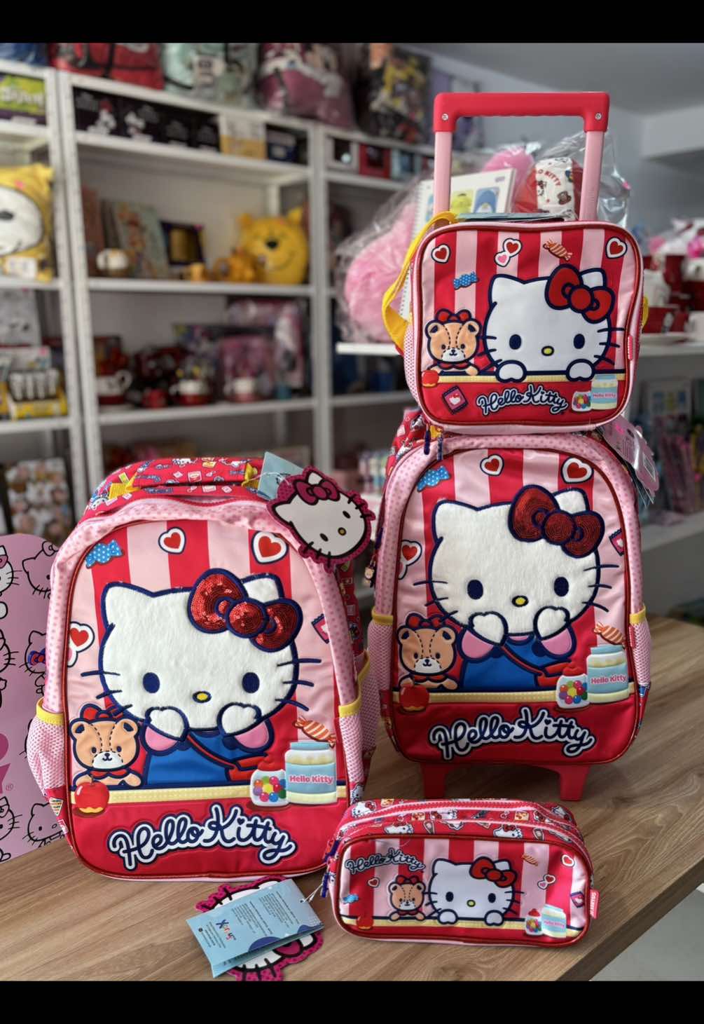 Kit mochila de rodinha + lancheira: 399,90 Mochila Costa: 199,90 Estojo: 69,90  #papelariafofa #papelariabelem #sanriobelem #hellokittybelem 