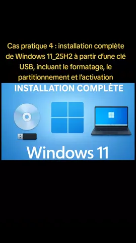 Dans cette vidéo, nous réalisons l’installation complète de Windows 11 version 25H2 à partir d’une clé USB bootable, avec une procédure simple, claire et totalement pratique du début à la fin. Nous commençons par booter sur la clé USB, puis nous accédons à l’outil de gestion du disque pour effectuer le partitionnement du disque en trois parties : • Première partition : destinée à l’installation de Windows 11 25H2 (partition système). • Deuxième partition : réservée aux données personnelles de l’utilisateur. • Troisième partition : prévue pour d’autres fichiers, sauvegardes ou projets futurs. Après la création des trois partitions, nous sélectionnons la partition système et lançons l’installation complète de Windows 11 version 25H2. Une fois l’installation terminée, nous procédons à l’activation du système afin de valider la licence et vérifier l’état de Windows. Ensuite, nous finalisons la configuration du PC pour qu’il soit parfaitement prêt à l’utilisation : • Installation des logiciels indispensables : VLC, Mozilla Firefox, Microsoft Office, PDF Reader, etc. • Installation des pilotes manquants et mise à jour des pilotes obsolètes grâce à DriverPack Solution. • Nettoyage complet des fichiers temporaires, caches et éléments inutiles. Désactivation des programmes au démarrage afin d’optimiser la rapidité et garantir de meilleures performances. Ce cas pratique couvre toutes les étapes essentielles pour livrer une machine propre, stable, rapide et bien organisée. #Windows1125H2 #InstallationWindows11 #USBboot  #PartitionnementDisque #MaintenancePC    