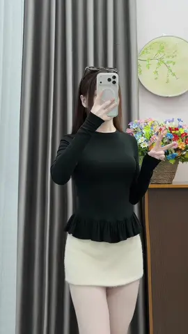 Áo thun nữ cổ tròn dài tay phối bèo #aothunnu #aothundaitay #thoitrangnu #xuhuong #goclamdep 