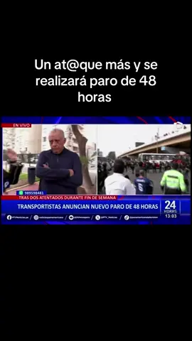 #Panamericana Transportistas anuncian nuevo paro de 48 horas. Esto, por el reciente ataque armado a una unidad de transporte urbano en San Martín de Porres, al norte de la capital peruana, los gremios de transportistas formales de Lima y Callao.  Martín Ojeda, vocero de los gremios formales que acataron el último paro del 4 de noviembre, señala que la medida se ejecutará si ocurre un nuevo acto delictivo contra su sector. #Paro #Transportes #Ojeda #Jeri 