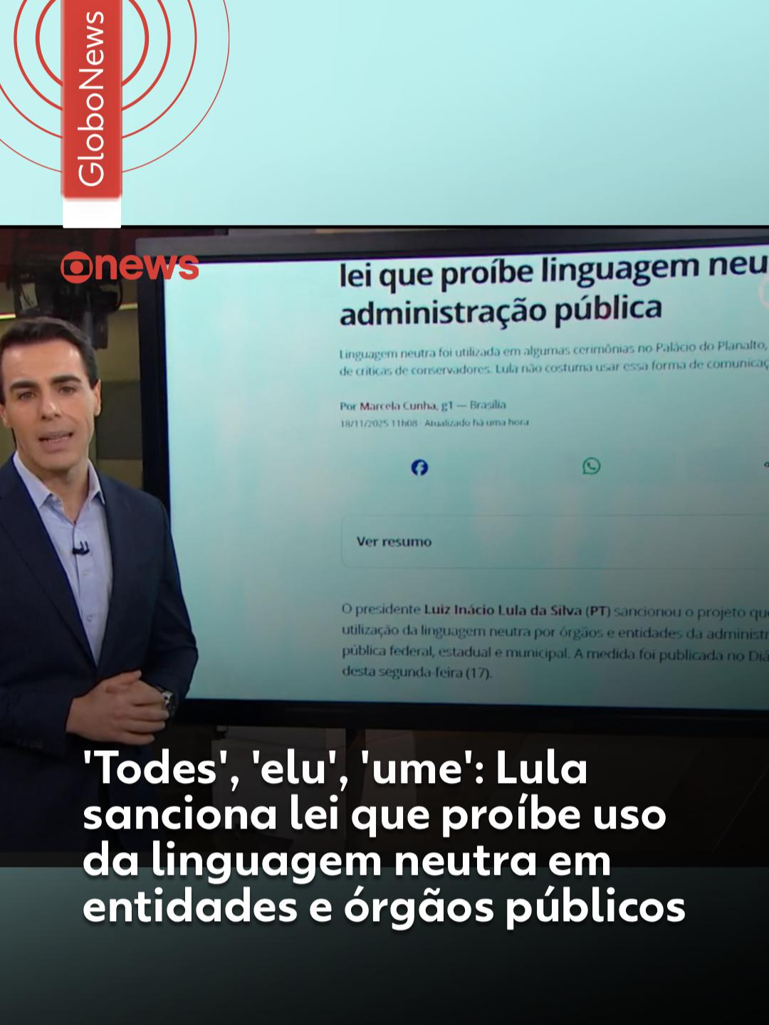 Política de linguagem simples - O presidente Luiz Inácio Lula da Silva (PT) sancionou o projeto que proíbe a utilização da linguagem neutra por órgãos e entidades da administração pública federal, estadual e municipal. A medida foi publicada no Diário Oficial desta segunda-feira (17). A ideia é tornar a linguagem inclusiva, com o objetivo de evitar a discriminação de pessoas com base em sua identidade de gênero, sexualidade, ou outros aspectos de identidade. 🔎 A linguagem neutra é uma forma de comunicação que busca adotar termos neutros no lugar de expressões femininas ou masculinas, como por exemplo 'todes', no lugar de todos/todas; 'elu', em vez de ele/ela; 'ume', para substituir um/uma. Ela foi usada em algumas cerimônias de posses de ministros de Lula (relembre no vídeo abaixo), o que foi alvo de críticas de conservadores. O presidente, no entanto, não costuma utilizar essa forma de comunicação. A lei sancionada por Lula cria a Política Nacional de Linguagem Simples e define padrões que todos os órgãos e entidades públicas deverão seguir na redação de comunicados, formulários, orientações, portais de serviços e qualquer outro conteúdo dirigido à população. Para saber mais, clique em 'leia o artigo' #g1 #tiktoknotícias #linguagemneutra #elu #todes #linguagemsimples