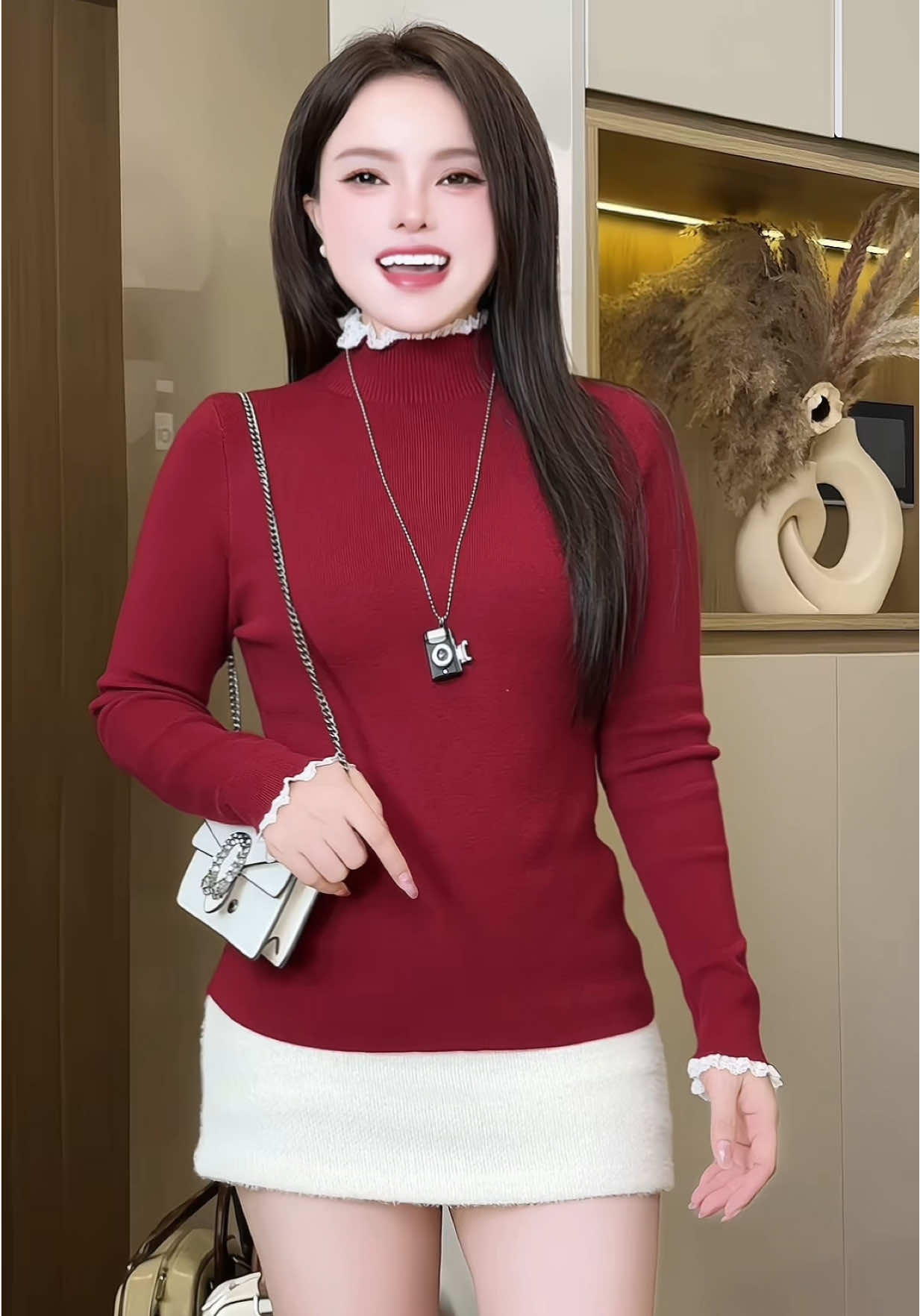 Áo len cổ ren siu xịnh. Chất len mềm mịn đẹp  #aolennu #aodetkim #aodetkimnu #aolen #aolenquangchau