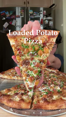 Loaded Potato Pizza. Baked on @Baking Steel Company use code TEDSZAZA for 10% off. #pizza #loadedpotato #carbs #DinnerIdeas #asmr 