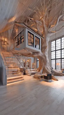 Incredible indoor treehouse office! 🤯👏 #interiordesign #rustic #homeimprovement 