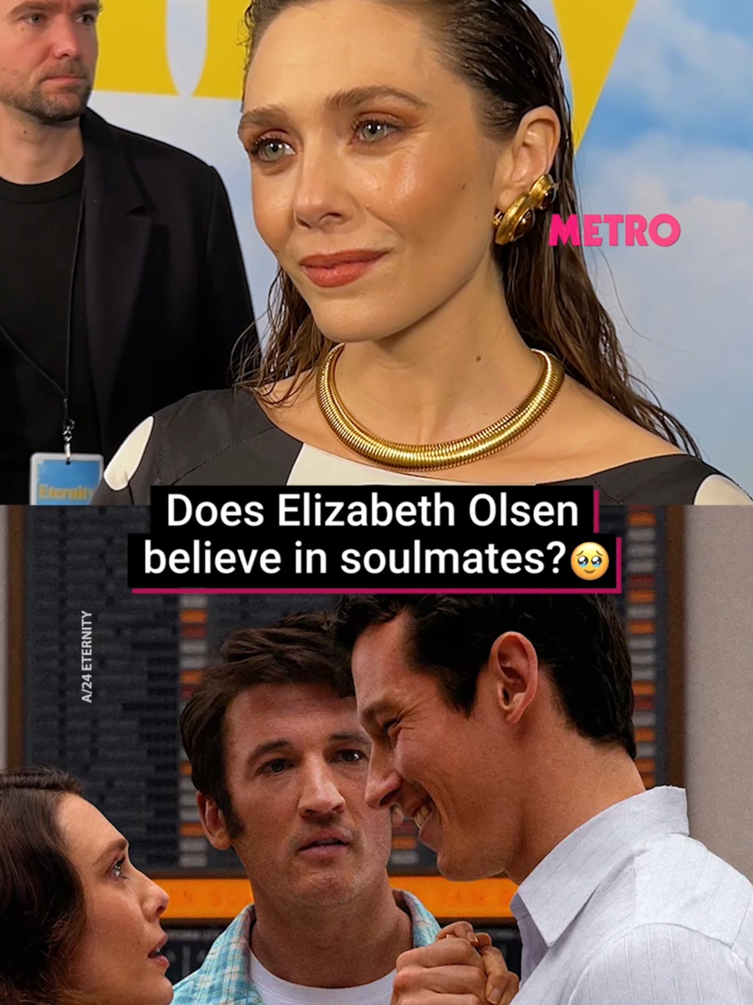 Do you believe in soulmates? 💕 Elizabeth Olsen told us at the London premiere of @a24's 'Eternity' that she believes in soulmates and reflects on understanding people finding love after loss.  Eternity in cinema Friday December 5th ❤️ 🎥 @catrionawalshx #eternity #elizabetholsen #milesteller #romance #callumturner #celebritynews