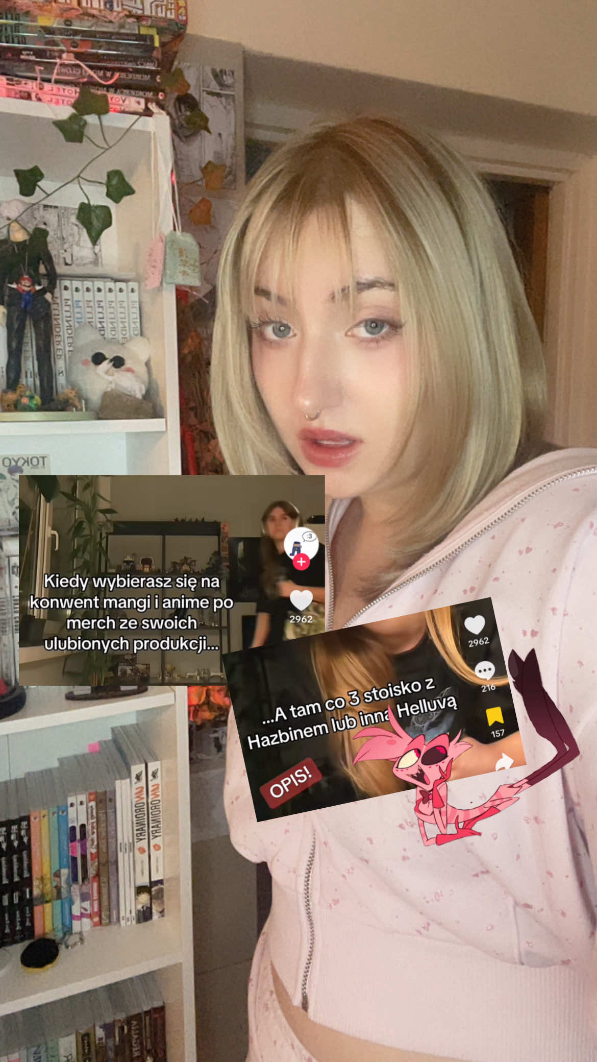 Scriny należą do @martyna.create🌌👽✨  Jasne, zgadzam się, że niektórych serii jest za dużo, ale tak było zawsze. Popularność przemija. Zawsze jednak warto porozmawiać z wystawcami o tym, jakich serii wam brakuje. #genshin #anime #hazbin #animepolska #konwent 