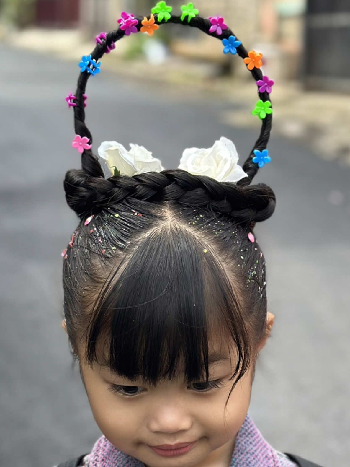 Ikat rambut keranjang bunga #ikatrambutkeranjang #ikatrambut #inspirasirambutanak #caraikatrambutanak #gayarambutanak 