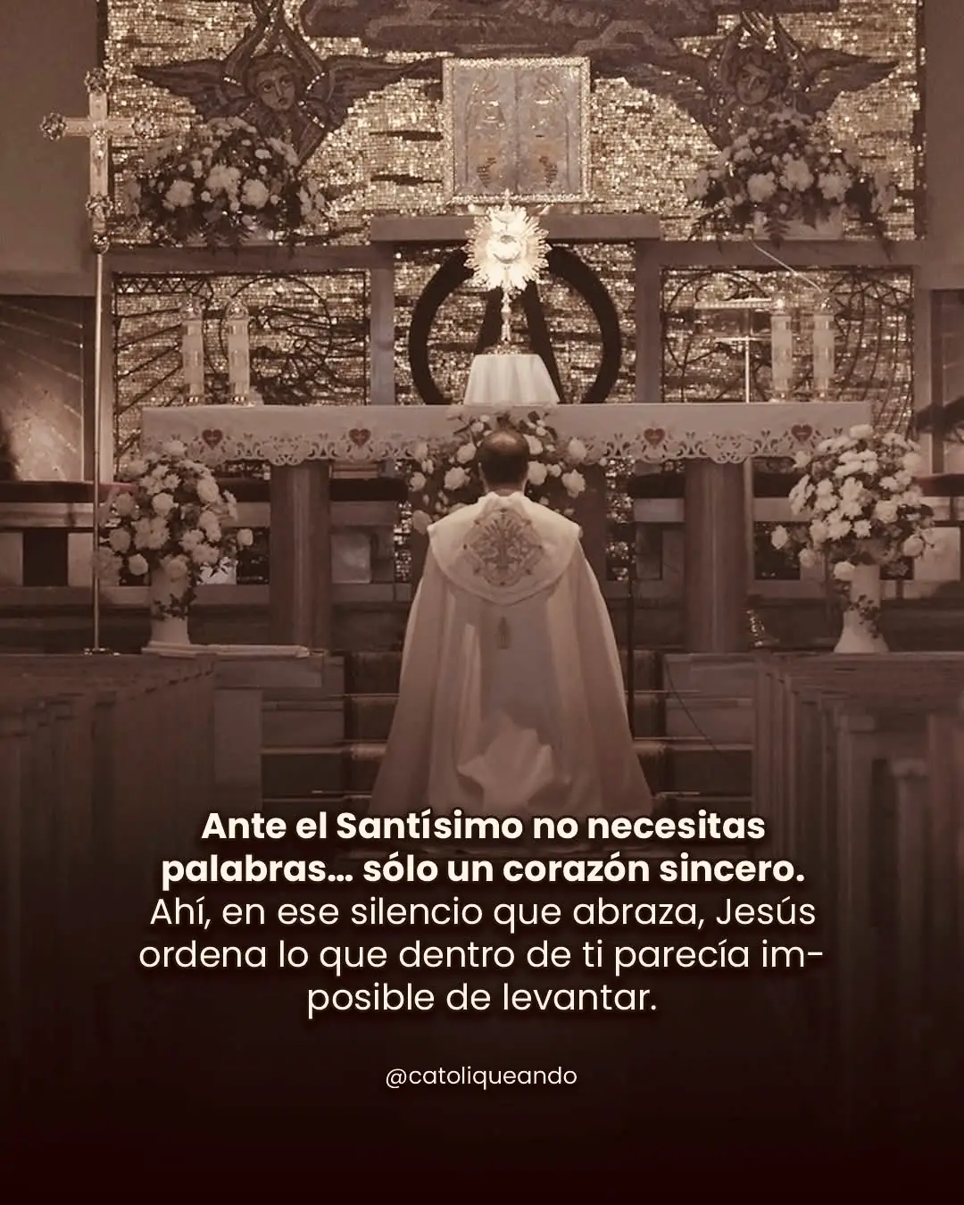 Ante el Santísimo no necesitas palabras… sólo un corazón sincero. Ahí, en ese silencio que abraza, Jesús ordena lo que dentro de ti parecía imposible de levantar. #sintámonosamados #catolicos #FamiliasQueOran