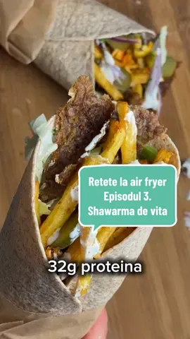 Retete pe care le poti face la air fryer ‼️ - Episodul 3. Shawarma de vita 🌯 - 400 kcal | 32g P | 50g C | 7g G - Toate ingredientele si gramajele le ai in video + instructiuni ‼️ - Nu uita sa salvezi reteta sa o pregatesti mai tarziu si sa o trimiti la cineva care trebuie s o vada 🙏🏻 - #f #viral #fypage #fy #food          