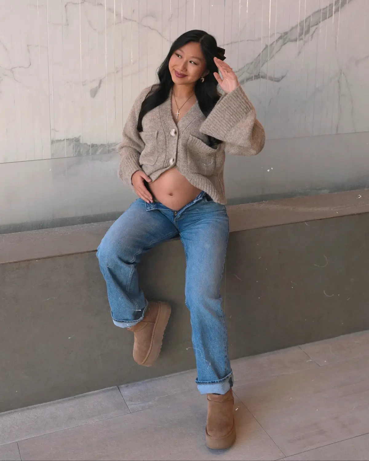 Outfit on my @LTK 🔗 Sweater: @Showpo.  Jeans: @Lee Jeans  Boots: @UGG®  #outfitidea #fallfashion #maternitystyle #pregnantoutfit #bumpoutfit   