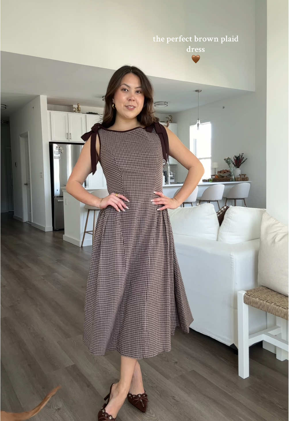 and it’s cotton 🫶🏻🤎 I’m 5’2 wearing a size small :) #brownplaid #plaiddress #falldresses #tiktokshopcreatorpicks #tiktokshopblackfriday @rihoasofficial 