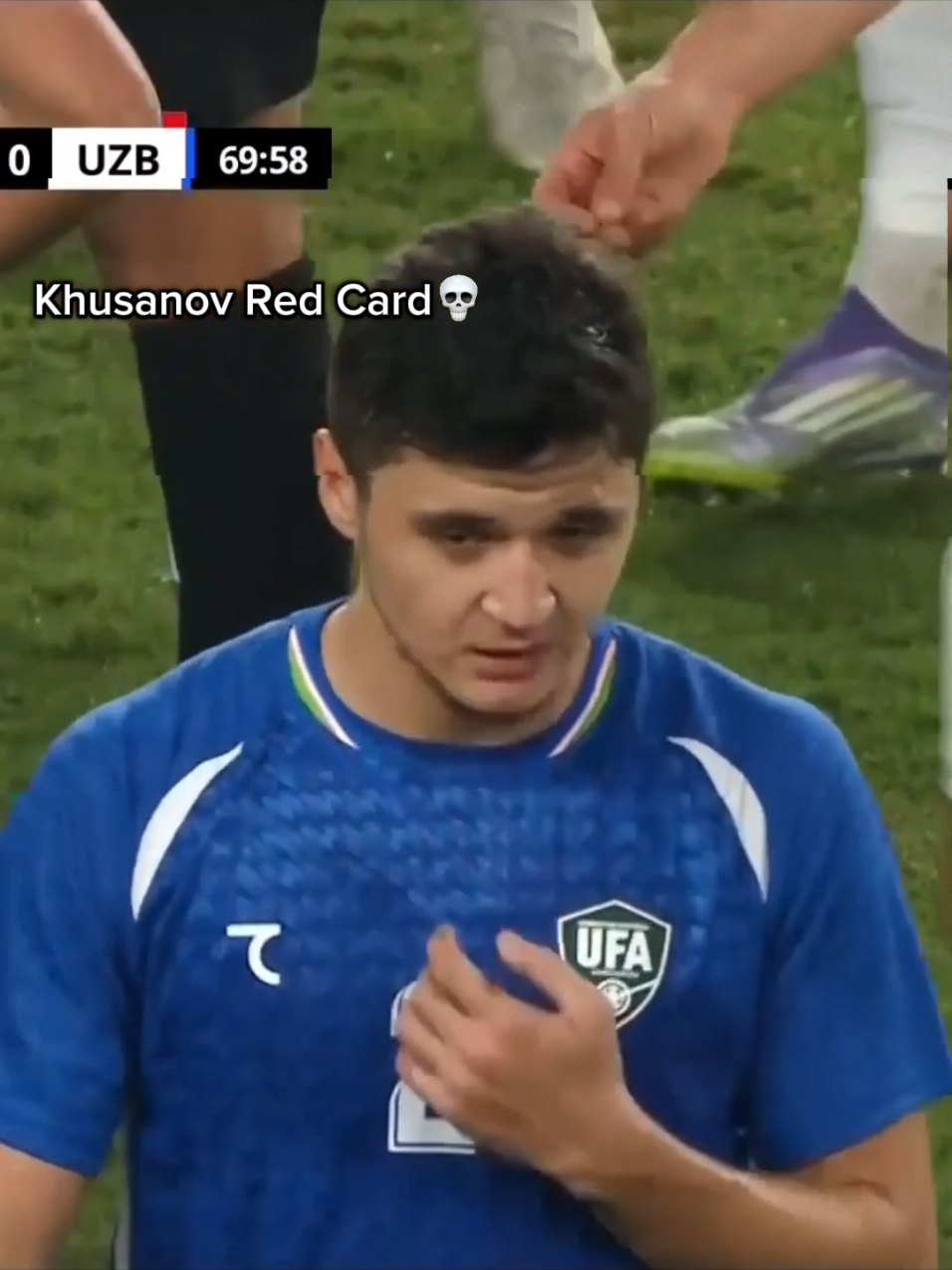 he saved his team 😤🧱 #uzbekistan #defending #khusanov #today #redcard 