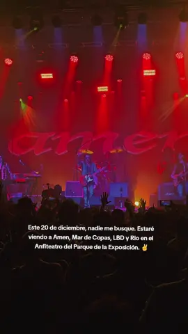 20 de diciembre en el Anfiteatro del Parque de la Exposición. Mar de Copas, Amen, LBD y Rio. 🎟️ Entradas en Joinnus 🤳 Mas info al 986508623 