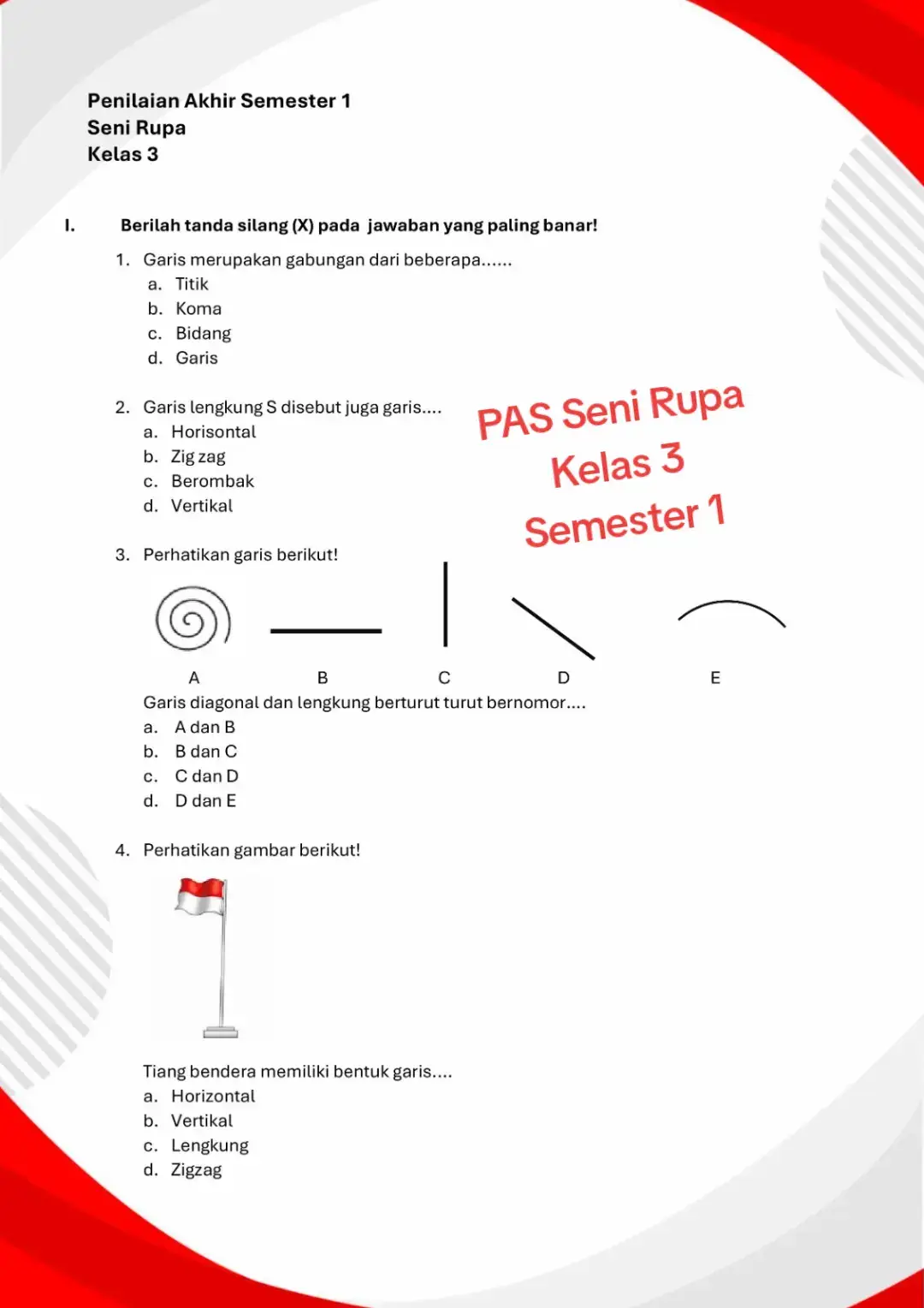 Penilaian Akhir Semester Seni Rupa  Kelas 3 Semester 1