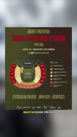 Así será el concierto de Grupo Frontera en Bogotá el 16 de abril, con precios desde 199 mil pesos en el Movistar Arena ¿qué les parece? #grupofrontera #grupofrontera🤠 #grupofrontera❤️ 