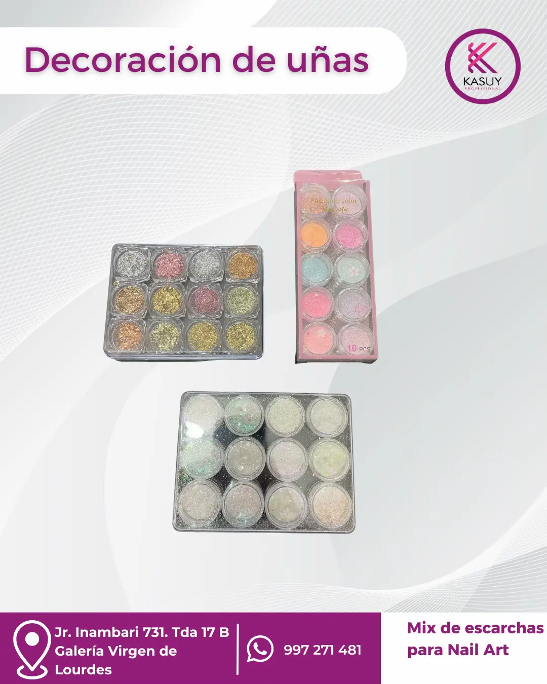 Si amas el nail art, este mix de escarchas para uñas es el upgrade que necesitabas 💅✨. Viene con tonos súper luminosos, texturas brillantes y efectos que están en tendencia 2025 para manicura profesional. Perfecto para hacer uñas brillosas, diseños aesthetic, encapsulados, baby glow o full glitter nails. Este set es ideal para decoración de uñas, ya sea que trabajes con gel, acrílico o polygel. Se adhiere súper fácil, no se corre y hace que cualquier diseño se vea más pro y más llamativo. Si buscas subir tu nivel en uñas o crear contenido más estético, estas escarchas te van a salvar siempre. Disponible en Kasuy Profesional, donde encuentras todo para uñas, nail art y productos de manicure. 📍 Jr. Inambari 731 – Tda 17B 📲 997 271 481