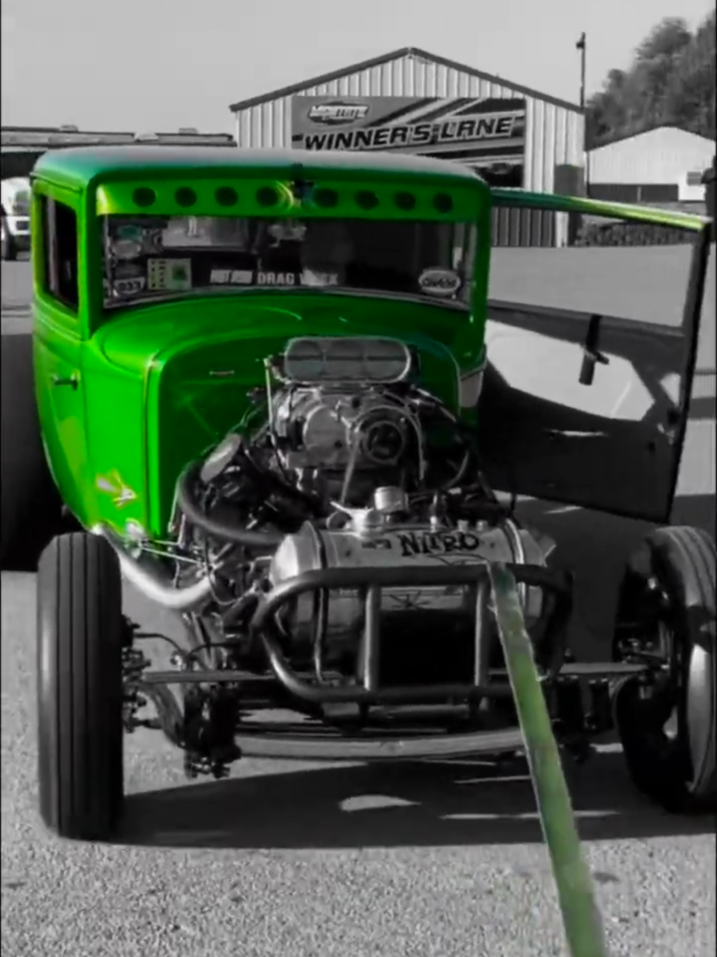 Trip to the Staging Lanes for Another Round of Nitro Chaos Drag Racing for the 1931 Chrysler Coupe that's Hemi powered! #nitrochaos #nitro #supercharged #vibes #dragracing #hemi #chrysler #green #racing #truckin #vibes #horsepower #oldschool