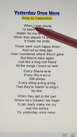 #yesterdayoncemore #songlyrics #karaoke #trendingnow 