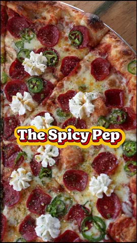 Meet The Spicy Pep. Layers of pepperoni, fresh jalapeño, Calabrian chili, whipped ricotta, and hot honey bringing the perfect kick. #EatLikeEmo #EmosBrickOvenPizza #BrickOvenPizza #CrispyCrustCrew #DetroitEats