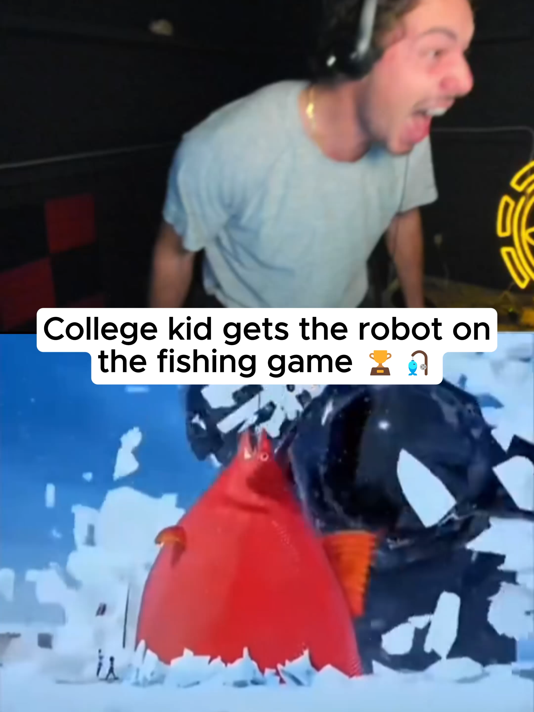 College kid gets the robot on the Ice Fishing game 🏆🎣 #kickstreaming