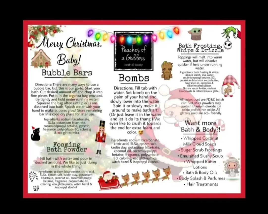 🎄✨ Merry Christmas, Baby — the holiday magic is coming early! ✨🎄 On Friday, December 5th @ 7pm EST, our sparkliest, jolliest, most kiss-me-under-the-mistletoe Collection is dropping back into the shop… and trust us, Santa could never! 🎅💋 🛁 What’s inside Santa’s bag this year? 🔥 Brand new bath bombs that sleigh 🎁 Naughty-and-nice classics sparkling their way back 🧼 8 Holly, Jolly soaps and scrubs jingle belling through your whole holiday routine 🎄 ✨ …and maybe even a few surprises tucked under the tree 👀 💋 Miss it and you’ll be more bitter than the Grinch — like, these treats disappear faster than cookies on Christmas Eve! ✨ Light the fire. Cue the carols. Set your alarms. December 5th at 7pm EST…the holiday glow-up begins. 🎁✨ Who’s ready to get Merry with us?! #peachesofagoddess #indiebathandbody #itstime #merrychristmasbaby #soaktoslay 