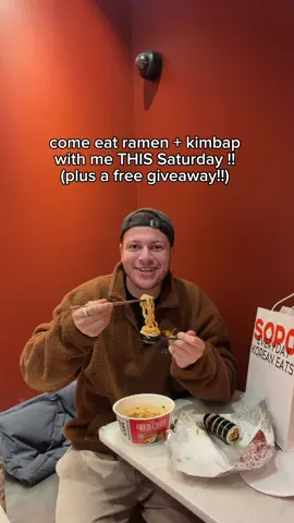 COME EAT WITH ME THIS SATURDAY NYC!! 🍜🍜🍜 my good buddies T from Sopo Korean Eats and Ryan from Bias Ramen wanted to collab this holiday season, and how fitting! because 8 years ago, i went to Korea for the first time and ate my body weight in kimbap and ramen - one of my favorite combos of all time.  and now for a limited time only, you can enjoy it too! come meet me THIS SATURDAY at Sopo, 463 7th (by Penn Station) and pick up some kimbap and ramen to go! i’ll be there from 12pm - 2pm, but you can come whenever to buy the meal (until we sell out that is 😉) FREE GIVEAWAY ON MY IGGG 🎁