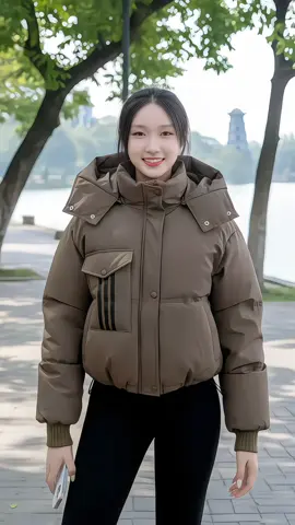 Áo Phao Béo Có Mũ To Rộng Cài Cúc Bấm Phối 3 Sọc Nắp Túi Dây Rút Chun Gấu