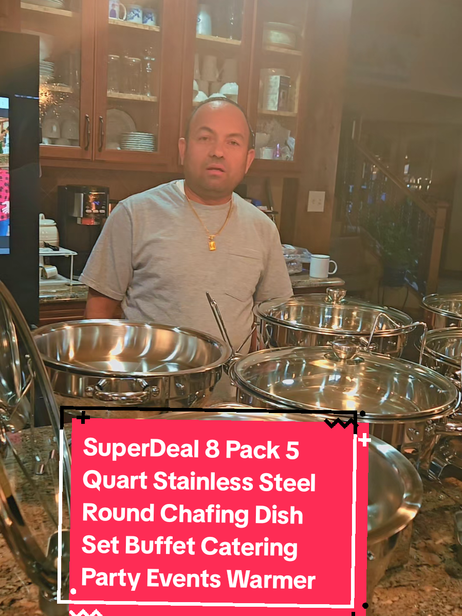 SuperDeal 8 Pack 5 Quart Stainless Steel Round Chafing Dish Set Buffet Catering Party Events Warmer Serving Set w/Fuel Holder Cutlery Tableware#goviral #foryoupage #TikTokShopBlackFriday #tending #flashsale 