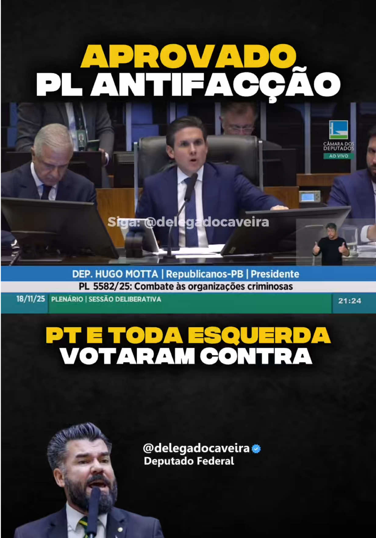 Acabamos de aprovar o PL Antifacções, que aumentas as penas dos criminosos que cometem crimes. Por: SIM - 370 NÃO - 110 Advinha quem votou contra? Sim, PT, PSOL e toda esquerda que defendem a bandidagem.
