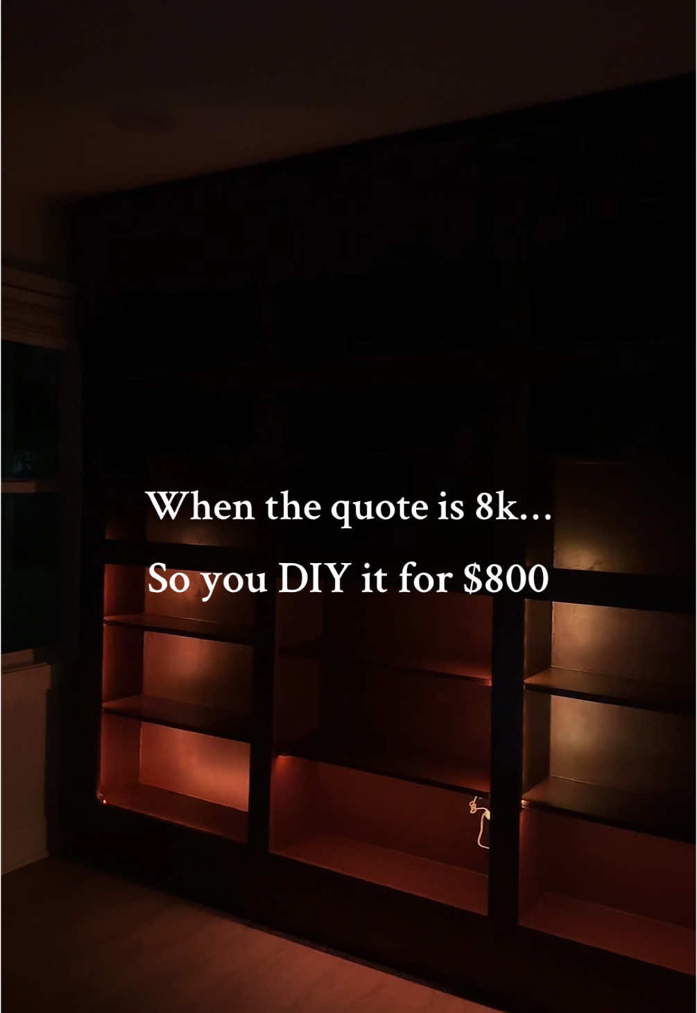 For everyone complaining about the window the end of the video is for you😂 Tutorial coming very soon! #fyp #foryourpage #diy #diyproject #diyhome #homeproject #homeprojects #reno #renovation #builtin #bookcase #bookshelf #homereno #homerenovation #homerenovations #books #book 