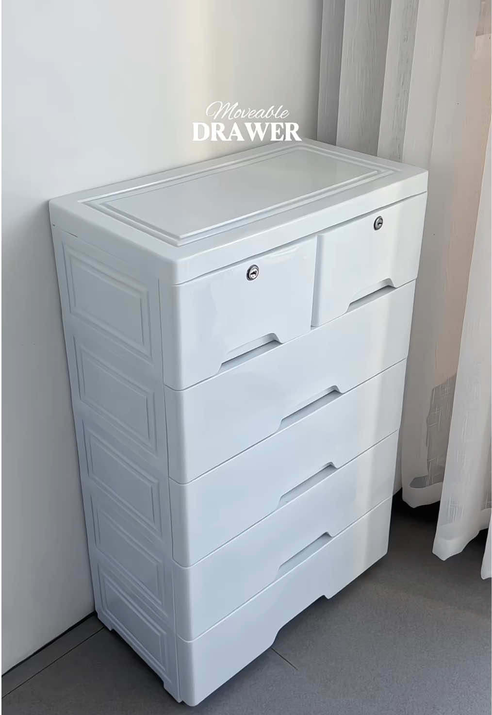Aesthetic white lockable drawer with wheels—pwede ilipat kahit saan! #drawer #drawers #drawerorganization #cabinet #cabinets 